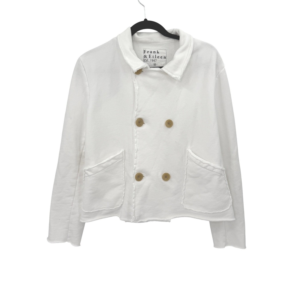 Frank Eileen Mini Belfast Cropped Peacoat Women M White Designer Coastal Preppy